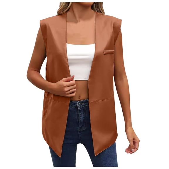 Womens Cardigan Fashion Solid PU Leather Vest Casual Sleeveless Vest Top Outfits Clothes