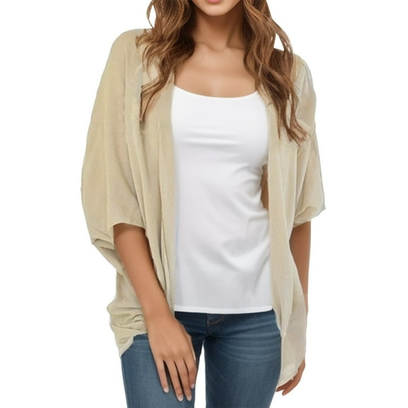 Womens Cardigan Fashion Spring And Autumn Loose Bat Sleeves Solid Color Light Weight Cardigan