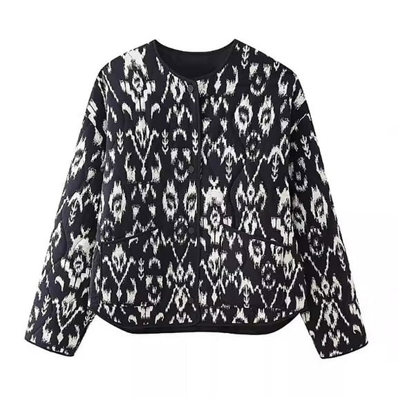 Womens Cardigan Graphic Printed Fashion Casual Long Sleeve Open Front Cotton Padded Fall Jackets Lightweight (XS, Black)