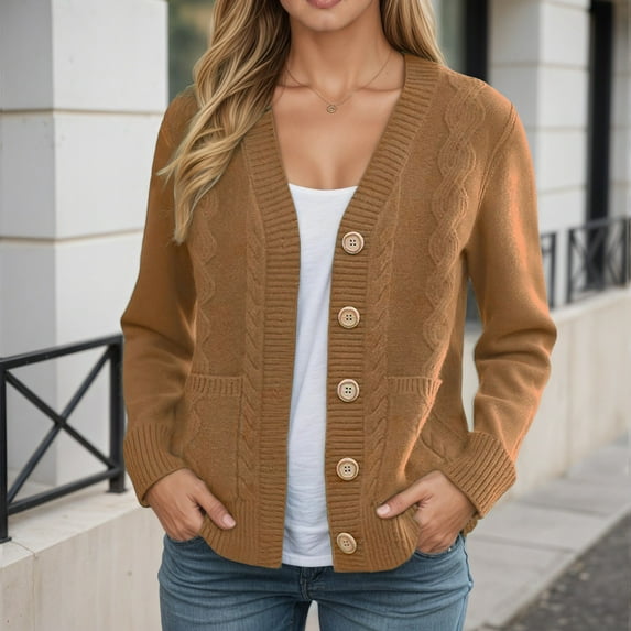 Womens Cardigan Knit Button Down Light Khaki Sweaters for Women Cozy Cardigans Women Fall Clothes Cute Cardigans for Women