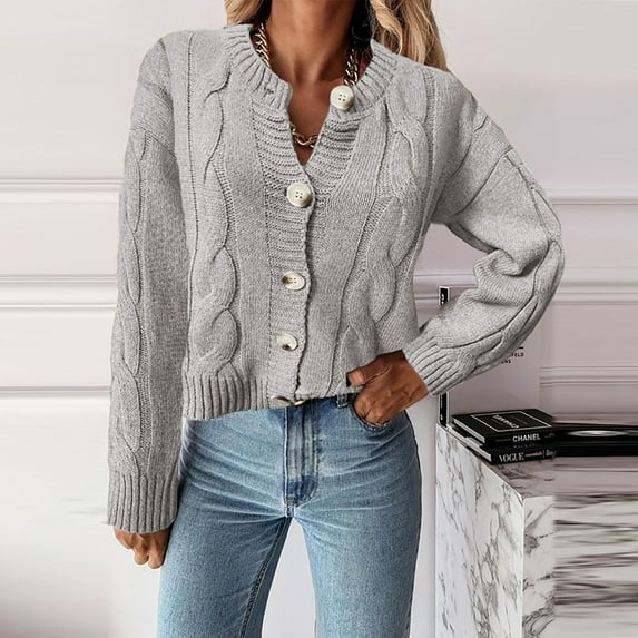 Womens Cardigan Knitted Button Light Grey Sweaters for Women Warm Cardigan Women Fall Clothes Womens Sweater