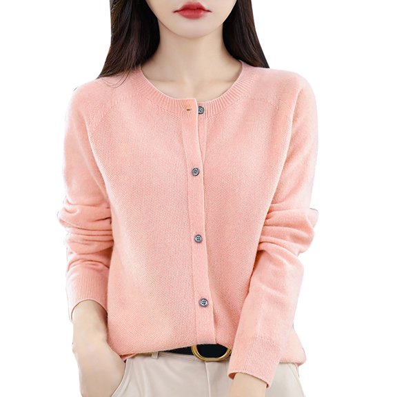 Womens Cardigan Ladies Button Front Long Sleeve Open Front Coat Soft Warm Knit Elastic Sweater Light Cardigans for Women Summer Pink L