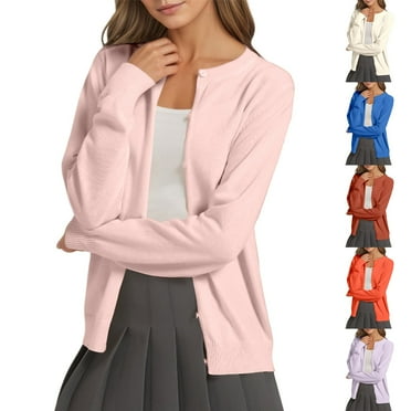 Womens Cardigan Lightweight Button Down Solid Color Long Sleeve Knit Sweater Coat Crew Neck Open Front Casual Loose Fit Thin Cover Up Work Sweaters for Women Beige L