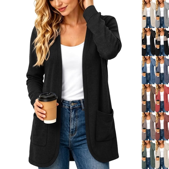Womens Cardigan Lightweight Long Sleeve Knit Cardigan Sweaters Fall Casual Open Front Shirts Black,XL
