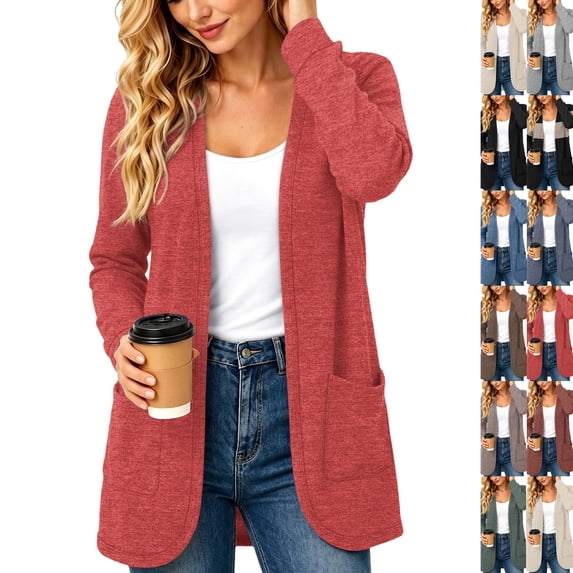 Womens Cardigan Lightweight Long Sleeve Knit Cardigan Sweaters Fall Casual Open Front Shirts Red,XL