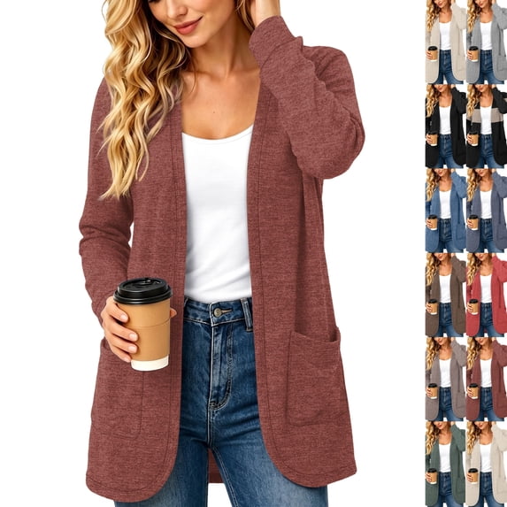 Womens Cardigan Lightweight Long Sleeve Knit Cardigan Sweaters Fall Casual Open Front Shirts Vermilion,M