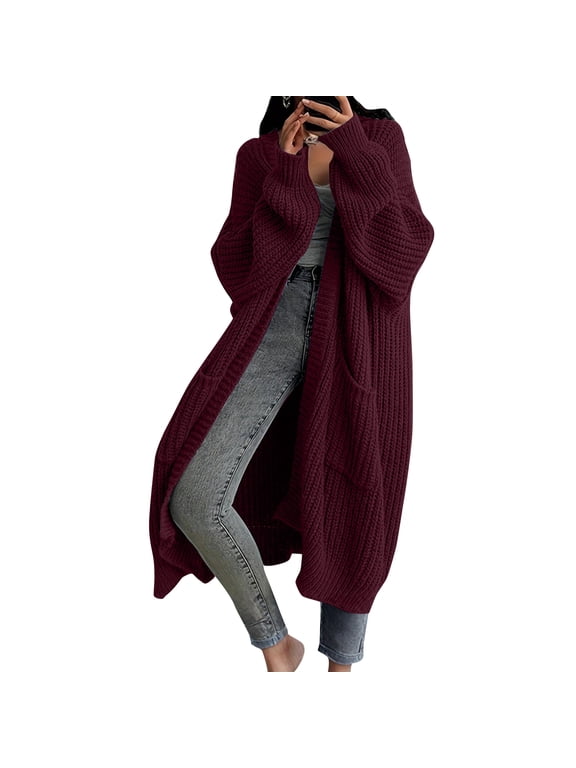 Cardigans for Women Plus Size Solid Color Cardigan Sweater with Slit Large Pockets Solid Color Coat Outerwear