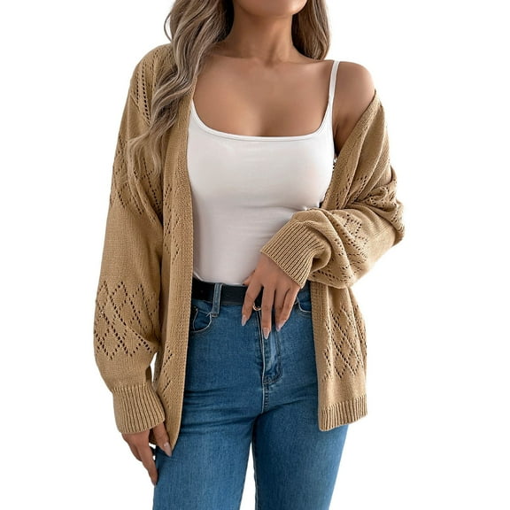 Womens Cardigan Long Sleeve Open Front Solid Color Lace Knit Sweater Casual d For Spring Outfits Clothes