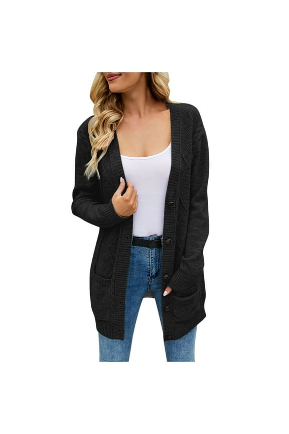 Womens Cardigan " Long Sweater Solid Color Knit With Buttons Casual " Work Cardians