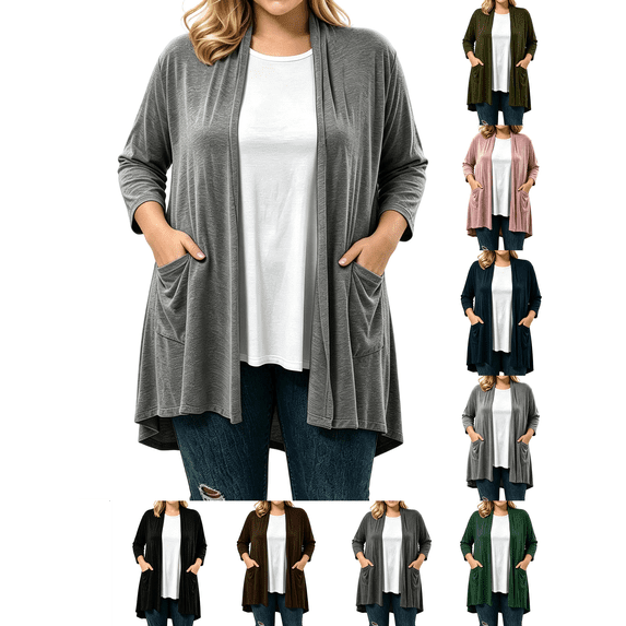 Womens Cardigan Nelozsy Women's Fashion Casual Solid Color Long Sleeve Cardigan Top Gray S
