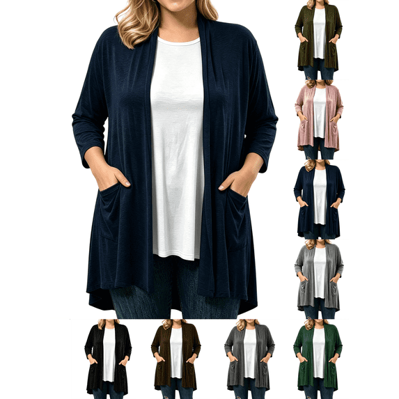 Womens Cardigan Nelozsy Women's Fashion Casual Solid Color Long Sleeve Cardigan Top Navy M