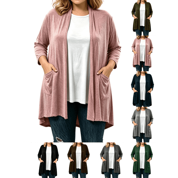 Womens Cardigan Nelozsy Women's Fashion Casual Solid Color Long Sleeve Cardigan Top Pink M