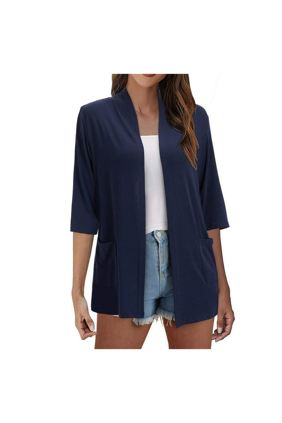 Womens Cardigan Open Front Summer Outwear Tops Thin Cover Ups Three Quarter Sleeve Sweater Casual Tops Lightweight Outwear Coats