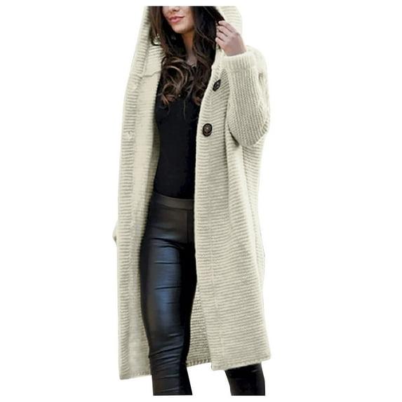 Womens Cardigan Ribbed Sweaters Outwear Long Sleeve Button Down Cardigan Knit Hooded Outwear