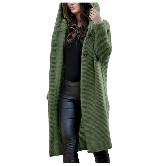 Womens Cardigan Ribbed Sweaters Outwear Long Sleeve Button Down Cardigan Knit Hooded Outwear