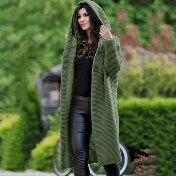 Womens Cardigan Ribbed Sweaters Outwear Long Sleeve Button Down Knit Hooded For Women Fall Green