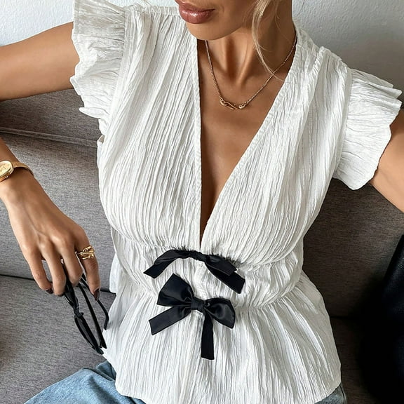 Womens Cardigan Short Sleeve Bow Detail Summer Resort Style Casual