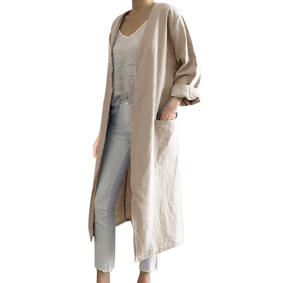 Womens Cardigan Solid Color With Pockets Mid Length Casual Jacket Lightweight Cardigans