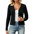 thumbnail image 1 of Womens Cardigan Solid Ribbed Knitted Long Sleeve Button V Neck Slim Lightweight Cardigans, 1 of 4