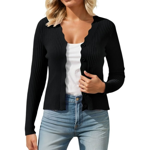 Womens Cardigan Solid Ribbed Knitted Long Sleeve Button V Neck Slim Lightweight Cardigans