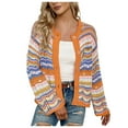 thumbnail image 1 of Womens Cardigan Striped Sweater Loose Rainbow Color Matching Sweater Button Lightweight Outwear Coats, 1 of 9