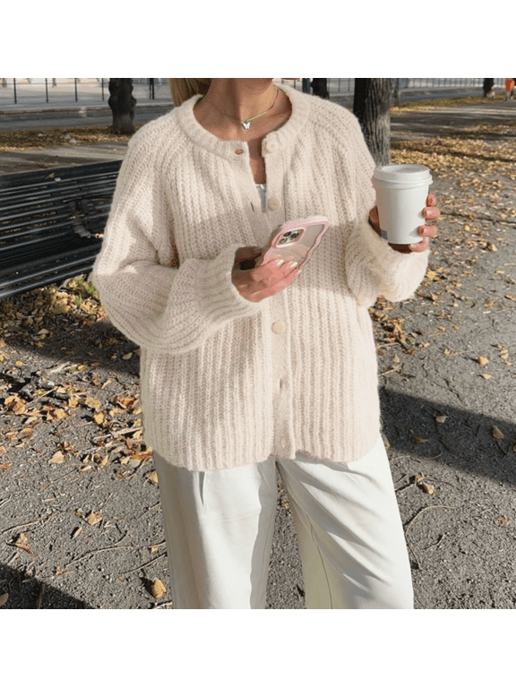 Womens Cardigan Sweater Button Down Long Sleeve Chunky Soft Knit Sweater Fall Open Front Loose Casual Cardigan Coat