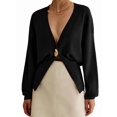 thumbnail image 1 of Womens Cardigan Sweater Deep V Neck Long Sleeve Button Crochet Knit Short Fall Sweaters Trendy Black M, 1 of 10