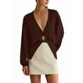 thumbnail image 1 of Womens Cardigan Sweater Deep V Neck Long Sleeve Button Crochet Knit Short Fall Sweaters Trendy Coffee S, 1 of 10