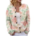 thumbnail image 1 of Womens Cardigan Sweater Floral Print Button Down Long Sleeve Open Front Knit Lightweight Light Pink L, 1 of 4