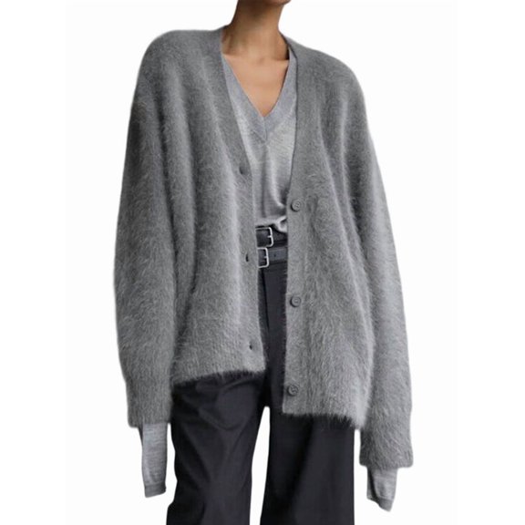Womens Cardigan Sweater Long Sleeve Cardigan Button Down V Neck Knit Top Fashion Knitwear Dark Gray S