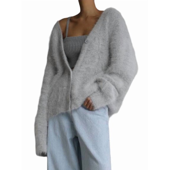 Womens Cardigan Sweater Long Sleeve Cardigan Button Down V Neck Knit Top Fashion Knitwear Light Gray S