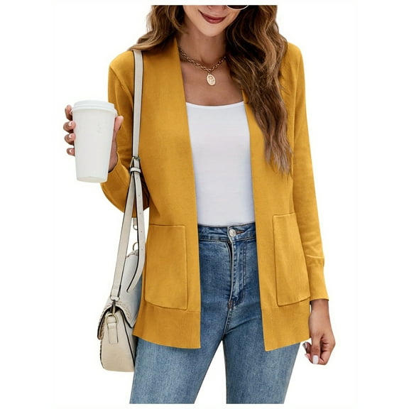 Womens Cardigan Sweater Long Sleeve Open Front Knit Cardigan Sweater with Pockets
