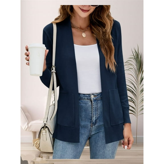 Womens Cardigan Sweater Long Sleeve Open Front Knit Cardigan Sweater with Pockets