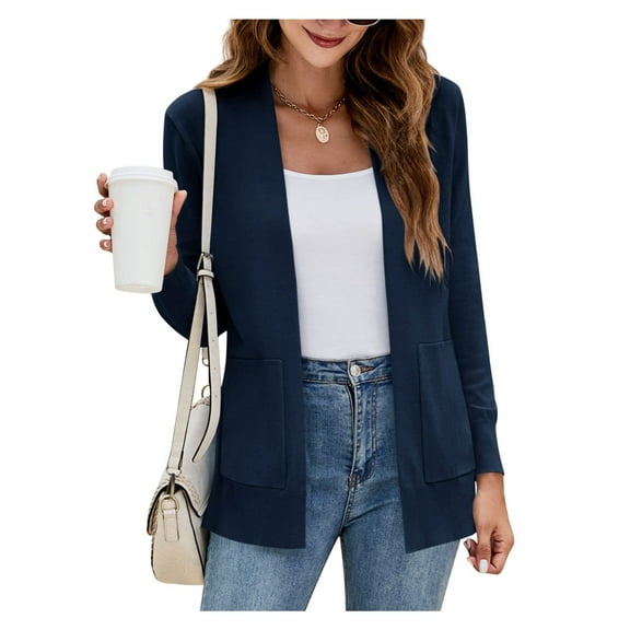 Womens Cardigan Sweater Long Sleeve Open Front Knit Cardigan Sweater with Pockets