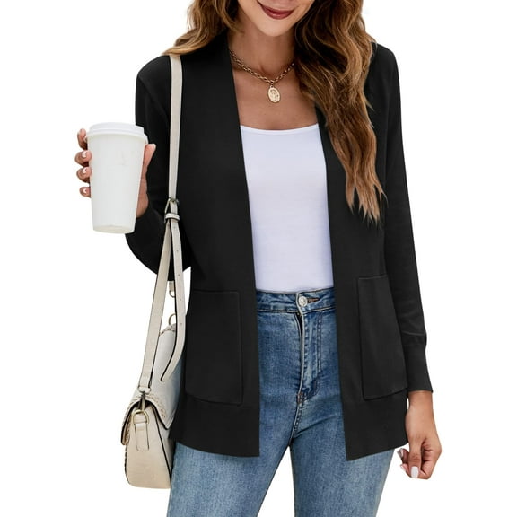 Womens Cardigan Sweater Long Sleeve Open Front Knit Cardigan Sweater with Pockets
