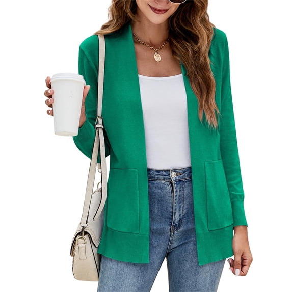 Womens Cardigan Sweater Long Sleeve Open Front Knit Cardigan Sweater with Pockets