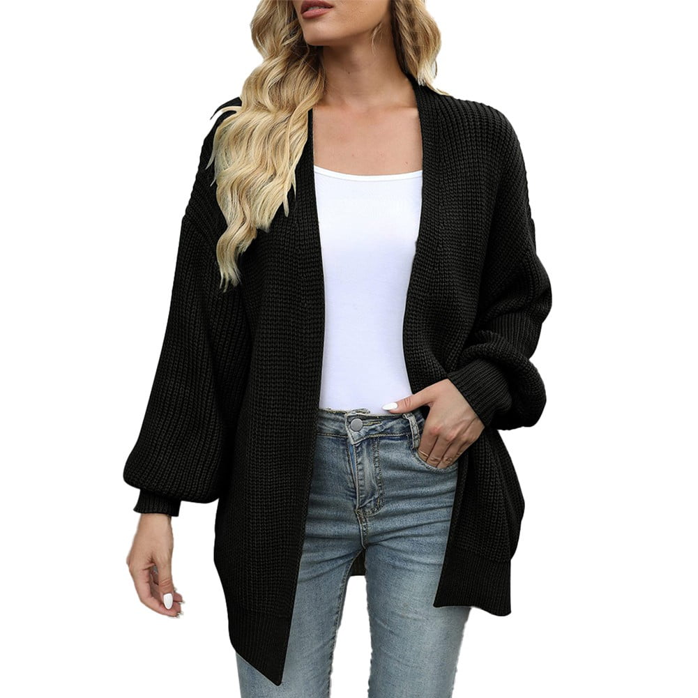 Womens Cardigan Sweater Long Sleeve Oversized Ribbed Knit