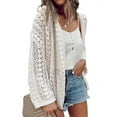 thumbnail image 1 of Womens Cardigan Sweater Stylish Hollow Out Knit Drop Shoulder Cardigan Solid Casual Casual Sweater Creamy White XL, 1 of 7