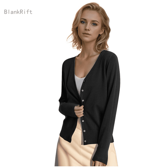 Womens Cardigan Sweaters Button Down Open Front Long Sleeve Solid Color Sweaters Relaxed Fit Women's Sweaters Black M