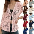 thumbnail image 1 of Womens Cardigan Sweaters Casual Solid Color Lace Cover Up Open Front Tops Long Sleeve V Neck Slimming Women's Sweaters Blue M, 1 of 6
