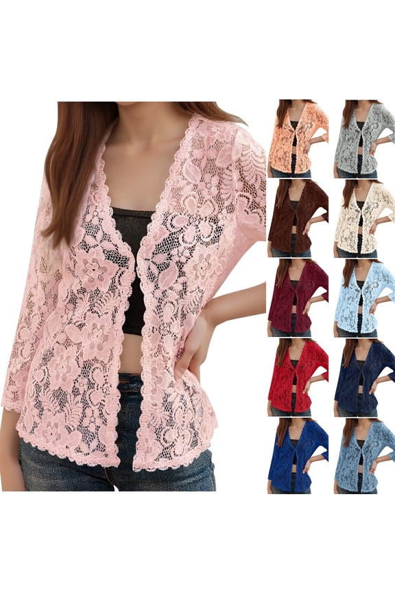 Womens Cardigan Sweaters Casual Solid Color Lace Cover Up Open Front Tops Long Sleeve V Neck Slimming Womens Sweaters Beige M