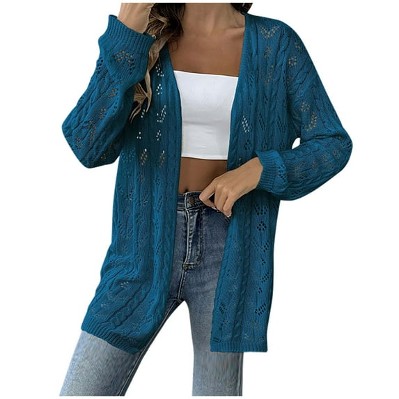 Womens Cardigan Sweaters Classic Solid Hollow Out Knit Cardigans Open Front Lightweight Jacket Coat
