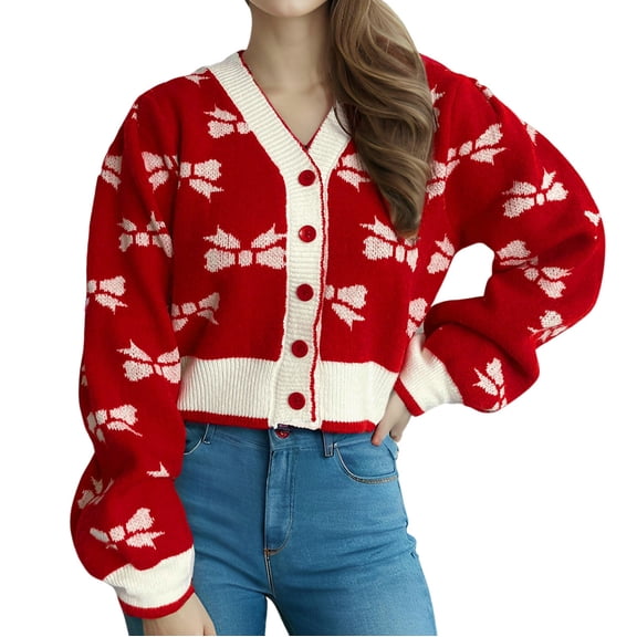 Womens Cardigan Sweaters Knit Button Up Light Red Sweaters for Women Warm Sweaters Fall Outfit Cute Cardigans for Women