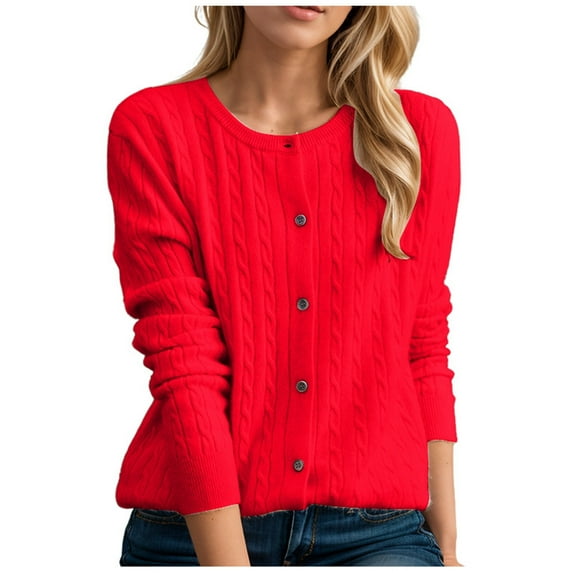 Womens Cardigan Sweaters Knit Button Up Lightweight Red Cardigan Warm Sweaters Fall Fashion Women Clothes