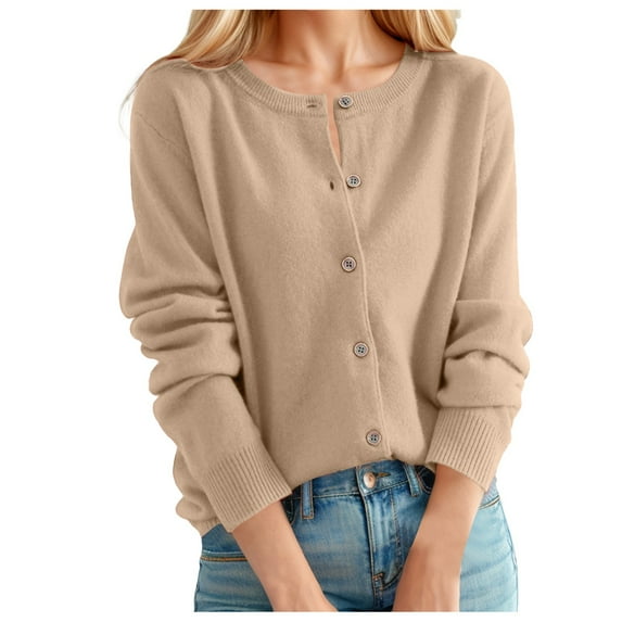 Womens Cardigan Sweaters Lightweight Autumn Cardigan Women's Cardigan Sweater Classic Crew Neck Button Collar Knit Front Open