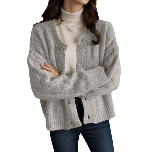 Womens Cardigan Sweaters Lightweight Autumn Cardigan Women's Cardigan Sweater Classic Crew Neck Button Collar Knit Front Open