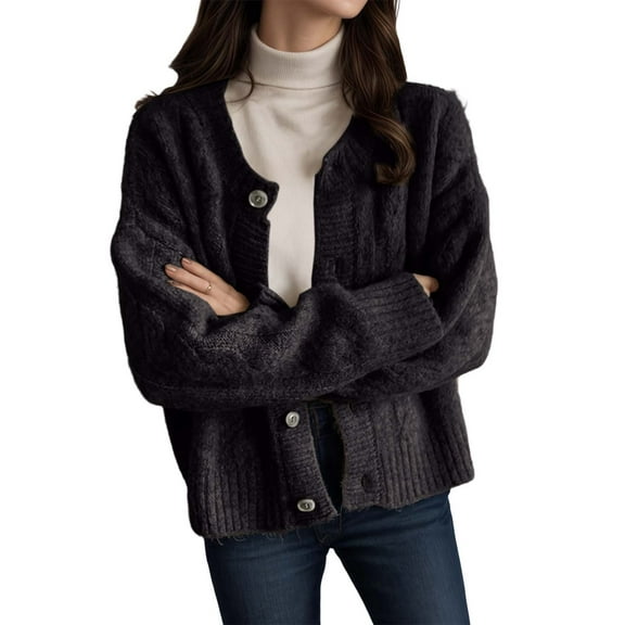 Womens Cardigan Sweaters Lightweight Autumn Cardigan Women's Cardigan Sweater Classic Crew Neck Button Collar Knit Front Open