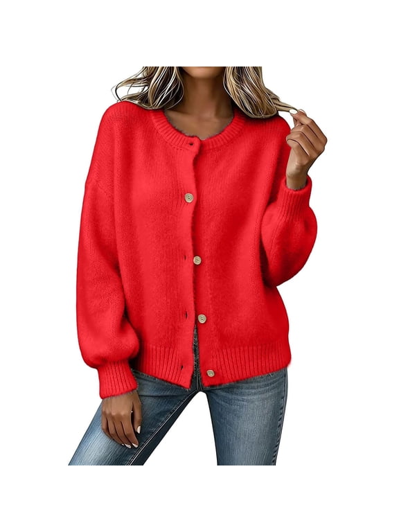 Womens Cardigan Sweaters Lightweight Button Down Long Sleeve Coat Fuzzy Crewneck Outwear Cute Fluffy Sweater Jackets,S