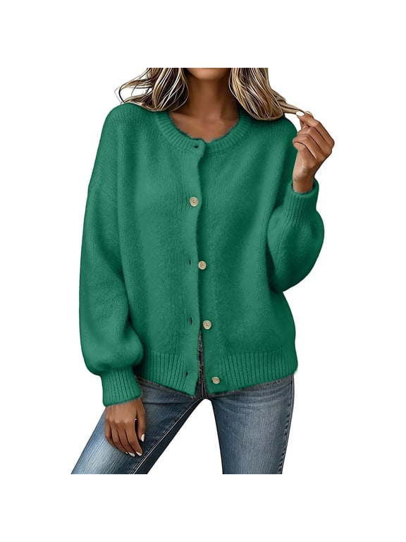 Womens Cardigan Sweaters Lightweight Button Down Long Sleeve Coat Fuzzy Crewneck Outwear Cute Fluffy Sweater Jackets,XL