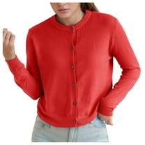 Womens Cardigan Sweaters Long Sleeve Knit Crew Neck Button Down Womens Cardigans Open Front Red Sweaters Fall Outfits for Women